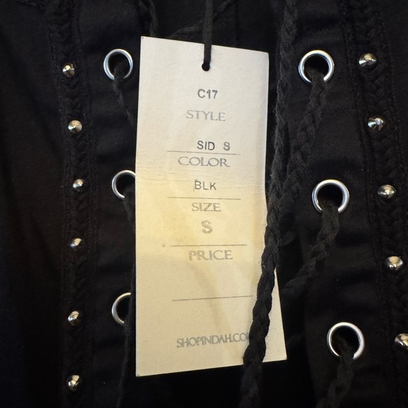 Indah Other - Indah Black Lace-Up Top with Silver Eyelets